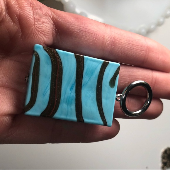 Millefiori blue glass square sparkling pendant - Picture 2 of 3